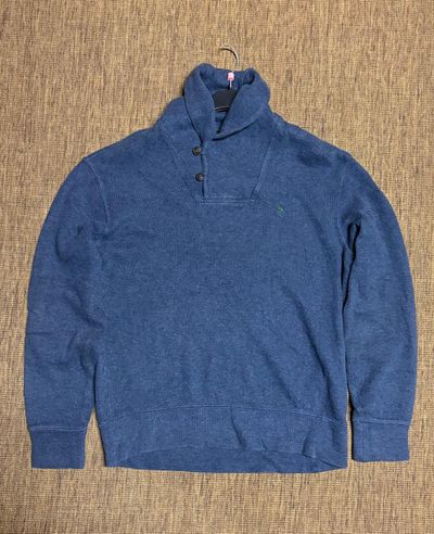 RALPH LAUREN Blue Pullover Sweater With Buttoned Collar